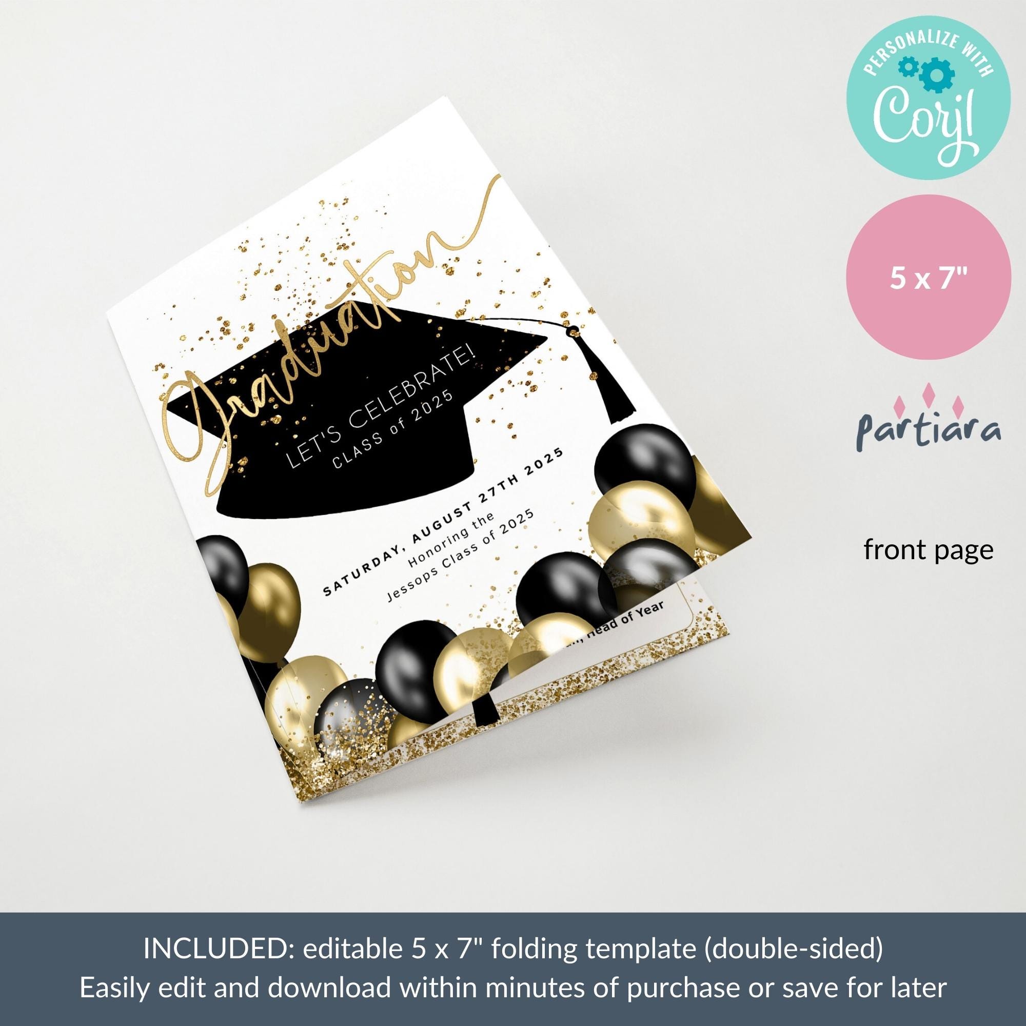 Graduation Program Foldable Graduation Program Self Editable Black and Gold College High School or ...