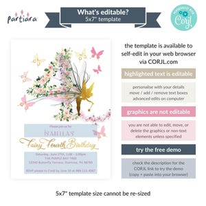 Fairy Invitation 4th Birthday Printable, Girl's Enchanted Butterfly Garden Party Invite, Fourth Floral Tea Party, Editable Download P376 image 2