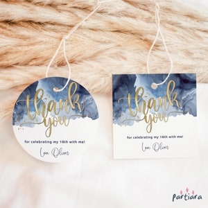 Birthday Thank You Tag Template, Navy Blue Favor Gifts Label Printable, Teen Boys or Mens Party Labels Editable Digital Download P239