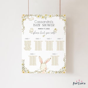 Bunny Seating Sign, Spring Baby Shower Seating Chart Printable, Boy or Girls Baptism Table Plan Template, Editable Digital Download P504