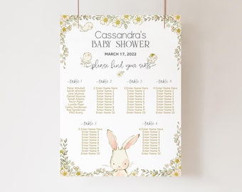 Baby Shower Seating Chart Bunny Rabbit Floral 1st Birthday Party Tables Seating Sign Printable Editable Digital Download Template P52 P504