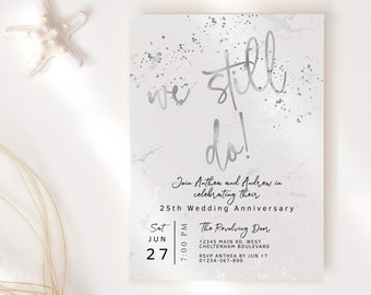 Invito per il 25° anniversario di matrimonio We Still Do Silver Invito per cena Decorazione semplice moderna Stampabile Modificabile Download digitale P245