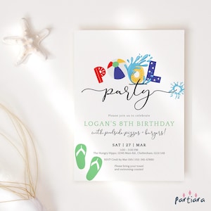 Boy Pool Party Invite Printable Birthday Printable Swimming Backyard BBQ Invitation Editable Digital Download Template P127