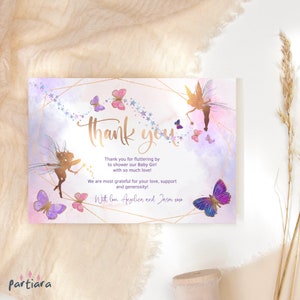 Baby Fairy Butterfly Biglietto di ringraziamento Bambina Baby Shower Biglietto di ringraziamento Ragazze Biglietti per feste di compleanno incantati Stampabili Modificabili Scarica P676