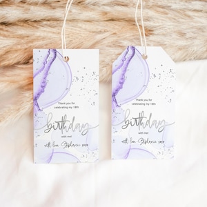 Birthday Favor Gift Tag Lavender Silver Decor Editable Template, Ladies Dinner Party Thank You Gifts Label Printable, Digital Download P300