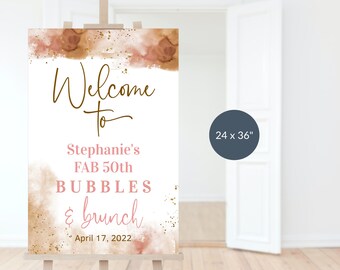 Editable Birthday Welcome Board Brown and Gold Ladies Brunch Party Poster Decoration Rustic Fall Decor Printable Digital Download P214