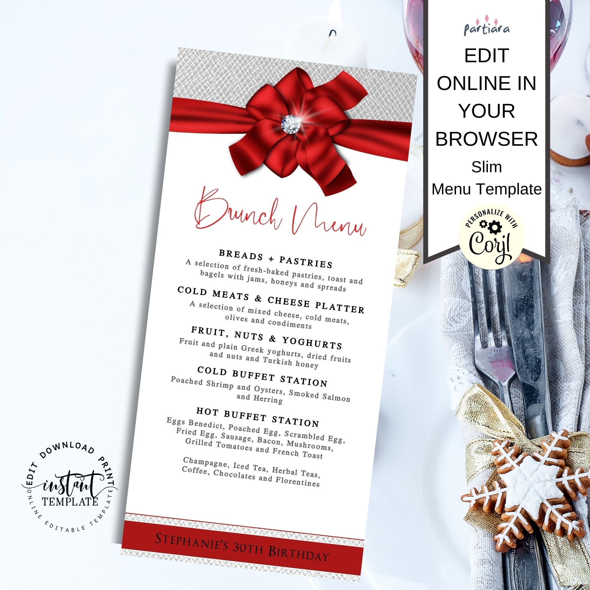Christmas Menu Card Template Editable Xmas Brunch Party Etsy