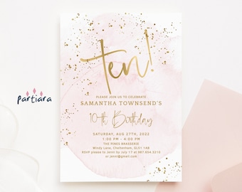 10th Birthday Invitation Girl Editable Pastel Blush Pink Gold Party Invites Printable Instant Download Summer Disco Dance Party Invites P132