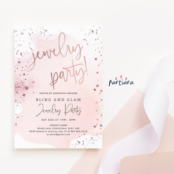 Jewelry Party Invitation Blush Pink Rose Gold Ladies Jewelry Exchange Hosting Invites Printable Editable Digital Download Template P458