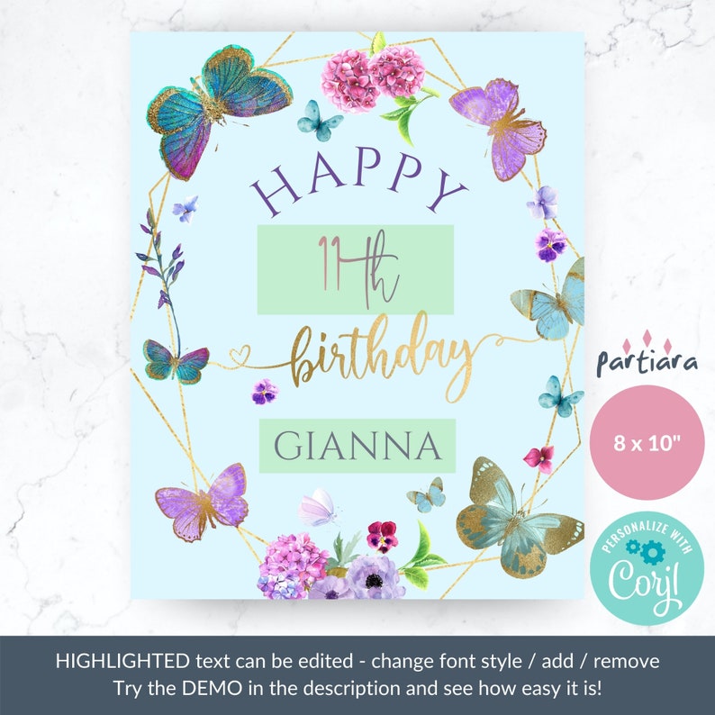 Butterfly Birthday Table Sign Printable Happy Birthday Poster - Etsy