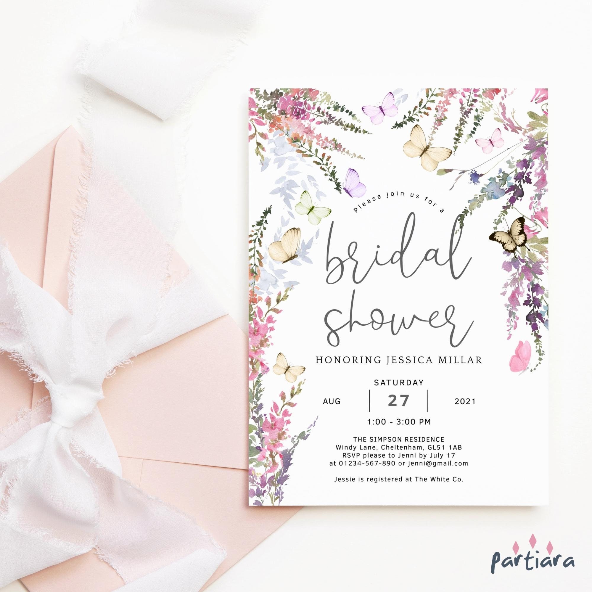 Butterfly Bridal Shower Invitation Printable Wedding Party Etsy