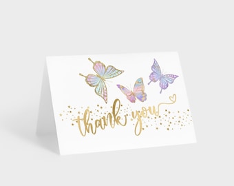Baby Girl Thank You Card Butterfly Baby Shower Party Folding Thankyou Notecard Girls Birthday Baptism Printable Editable Download P87