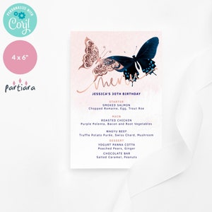 Editable Butterfly Menu Card Template, Ladies Dinner Party Menus ...
