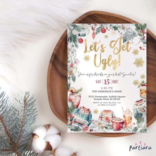 Ugly Sweater Party Christmas Invitation Printable Lets Get Ugly Jumper Invites Flyer Editable Holiday Party Digital Download Template P828