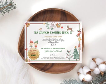 Santa Certificate Naughty or Nice List Official Santa Claus Printable Personalised Cute Elf Award Editable Digital Download Template P191