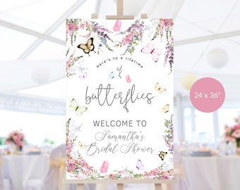 Bridal Butterflies Sign Welcome Bridal Shower Butterfly Party Board Printable, Pastel Pink Wildflower Floral Decor, Editable Template P256