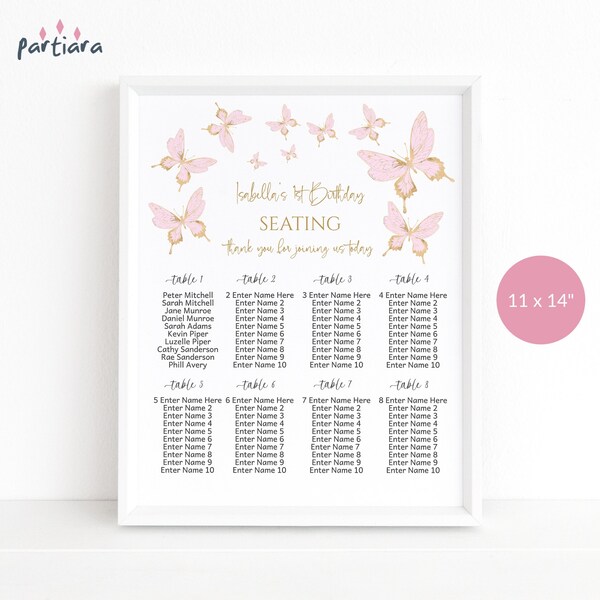 11x14 Table Seating Template Etsy