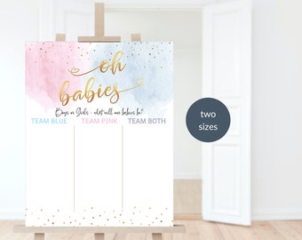 Gender Reveal Twin Baby Tally Sheet Game Sign EDITABLE Twins Boy Girl Baby Shower Pastel Blue Pink Smoke Decor DIY Printable P16