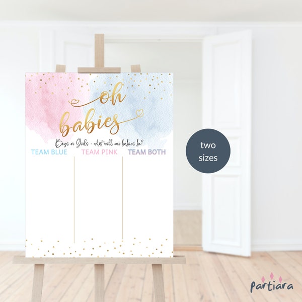 Gender Reveal Twin Baby Tally Sheet Game Sign EDITABLE Twins Boy Girl Baby Shower Pastel Blue Pink Smoke Decor DIY Printable P16