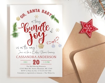 Editable Christmas Baby Shower Invitation Printable, Boy Bundle of Joy Baby Shower Invites Instant Download, Santa Baby Shower Invitation