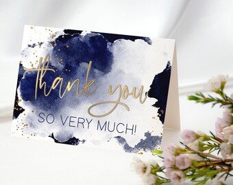 Birthday Thank You Card With Photo - Editable Template - Navy Blue and ...