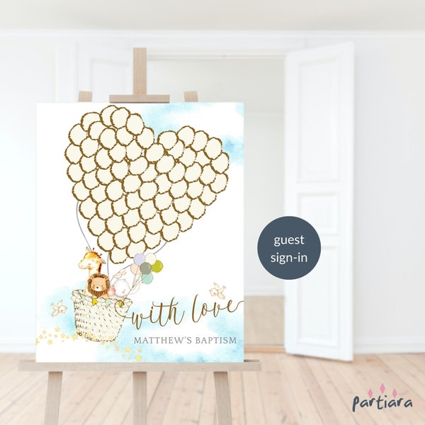 Guest Signature Sign Boy Baptism Balloon Guestbook Printable Baby Shower Please Sign our Guestbook Printable Editable Digital Download P402