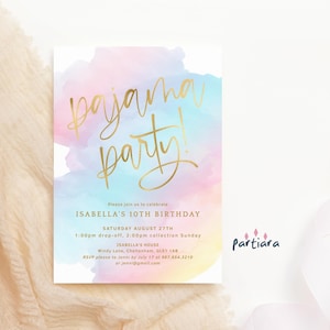 Invito per pigiama party, modello modificabile per download digitale, modello arcobaleno pastello cielo, invito per weekend spa per coccole, ragazze adolescenti, stampabile P179
