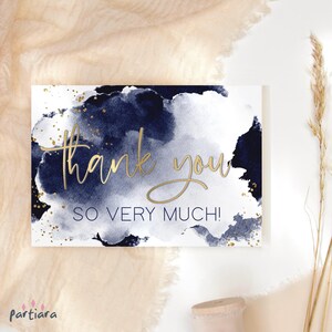 Navy Blau Danke Kartenvorlage, Geburtstag Notecards druckbare, Falten Grußkarten, Brautnotizen, Bearbeitbare Digitaler Download P721