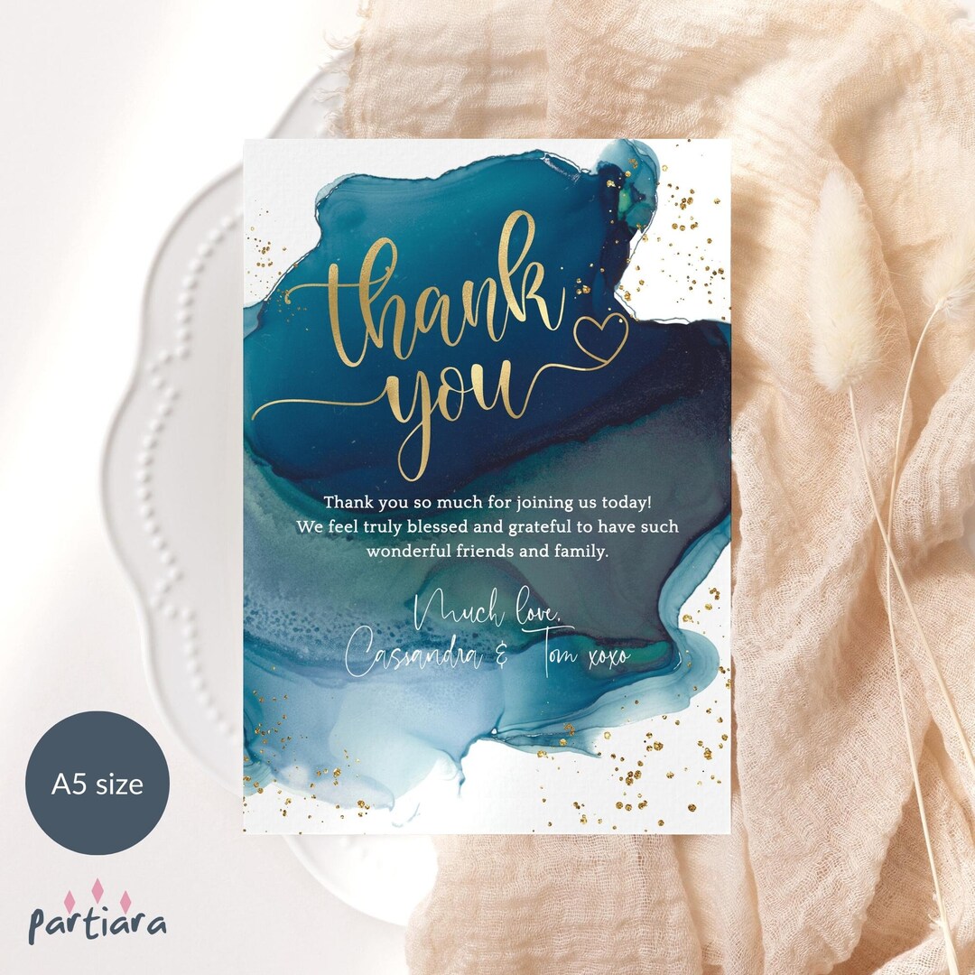 Printable Thank You Card Template, Teal Birthday Dinner Notecards for ...