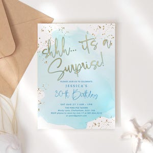 Surprise Birthday Invitation, Surprise Party Invites for Women, Pastel Blue 30th Surprise Invite Printable, Editable Digital Download P458