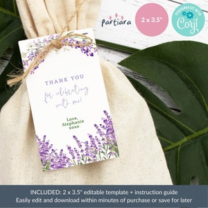 Editable Lavender Tags Favor Gifts Thank You Labels Ladies Birthday ...