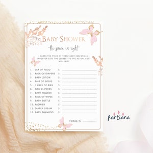 Butterfly Baby Shower Game The Price is Right Editable Template, Girl Party Activity, Pastel Pink Gold Decor Printable Digital Download P293