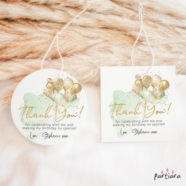 Mint Green Gold Favor Gift Thank You Tag Printable Ladies Birthday Party Favors Label Editable Template Teen Girl Parties Download P232 P10