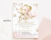 Baptism and First Birthday Invitation for Girls: Onederland Editable Template - Blush Pink Snowflakes P219