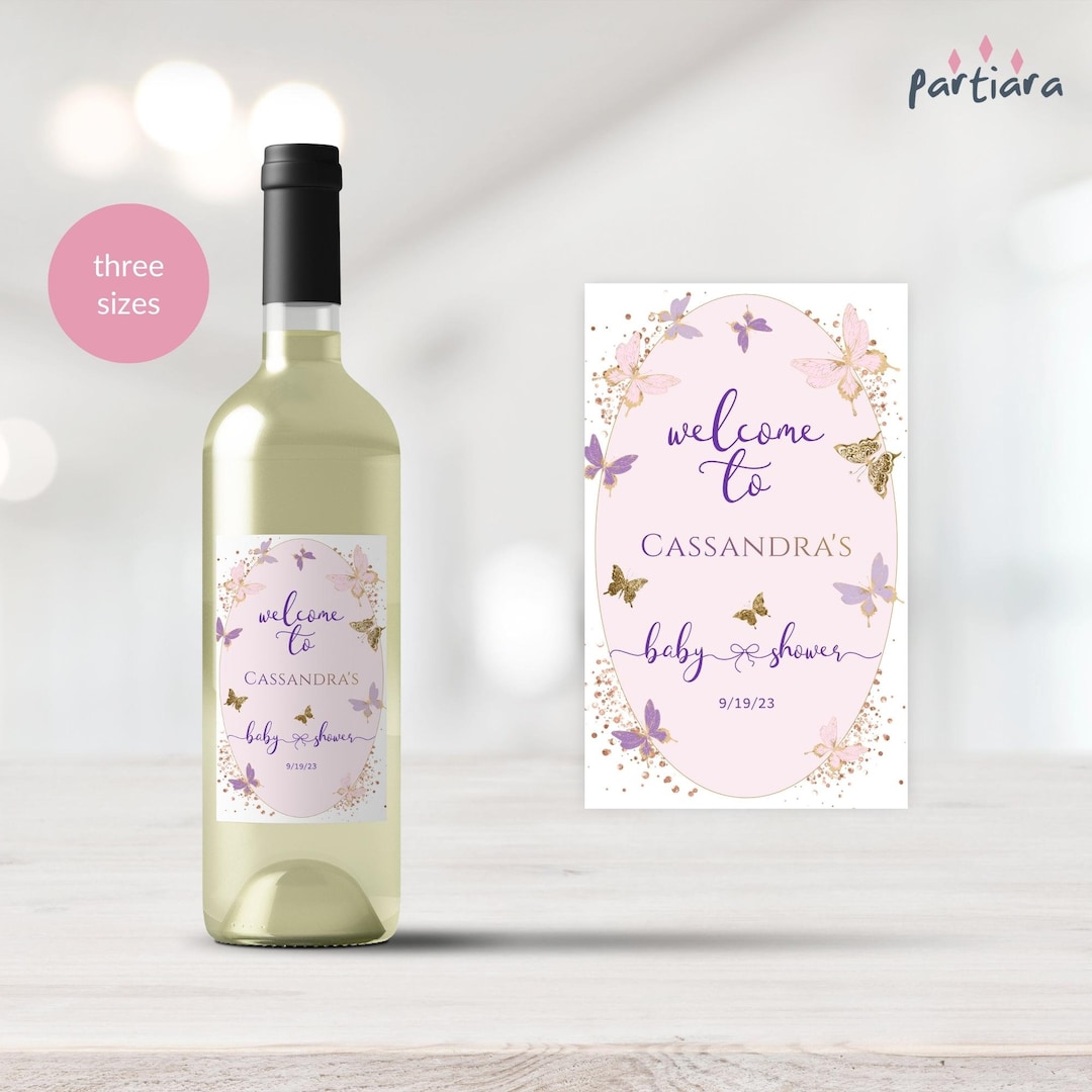 Butterfly Wine Bottle Labels Baby Shower Party Favors Personalized