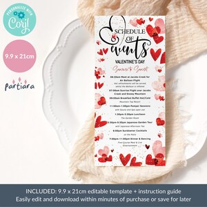 Schedule of Events Valentines Day Party Itinerary Program Printable Red ...