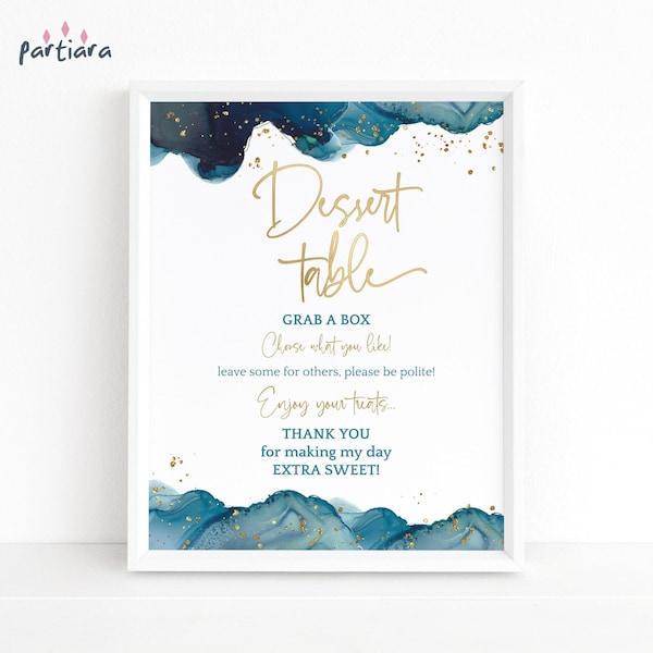 Ladies Birthday Dessert Table Sign Teal Blue Gold Sweet Candies Pick and Mix Favor Box Poster Decor Printable Editable Digital Download P231