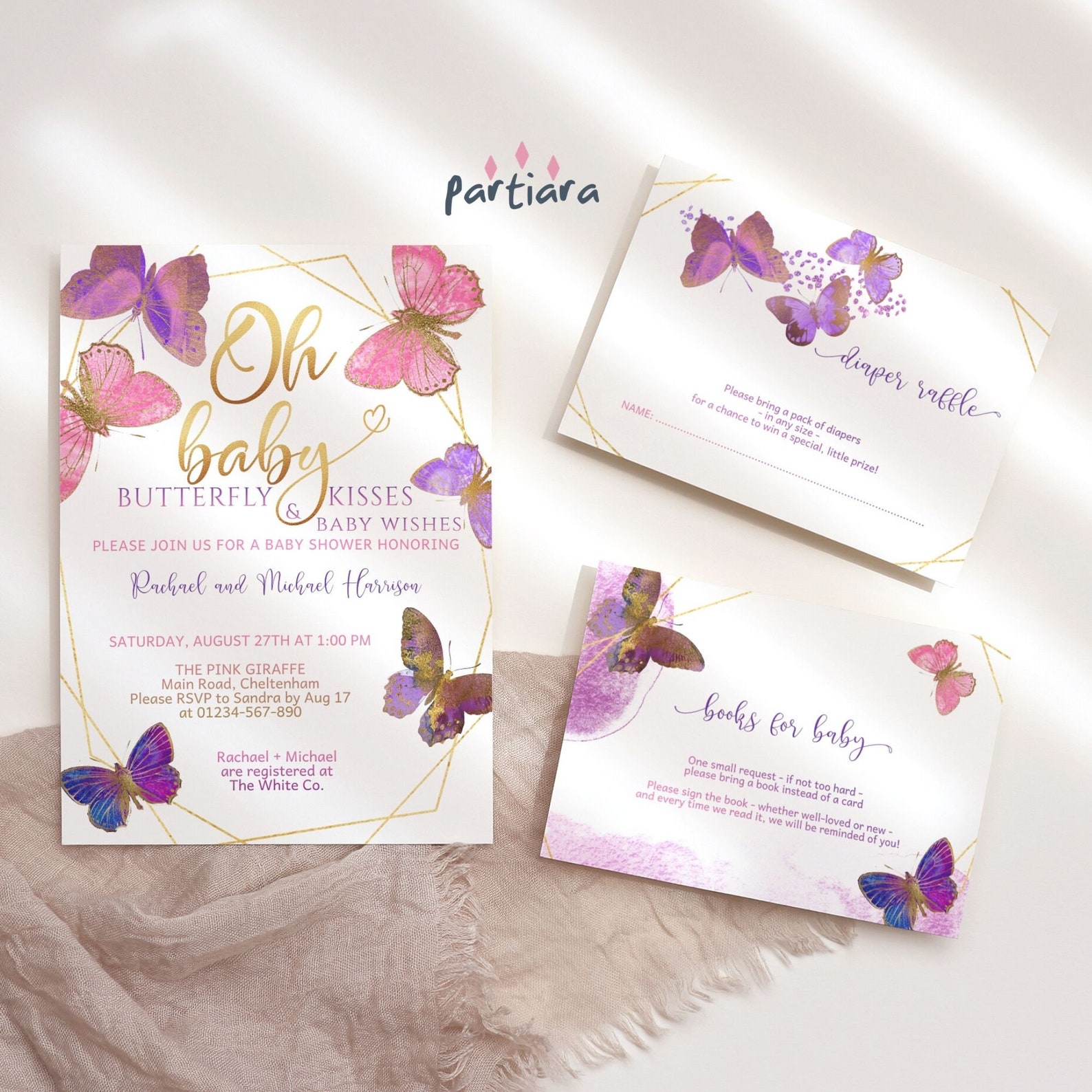 Pink Lilac Butterfly Baby Shower Invitation Set Editable Girl Etsy UK