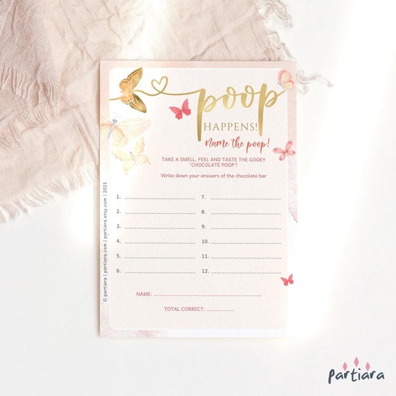 Butterfly Poop Happens Dirty Diaper Baby Shower Game Girl Name Etsy