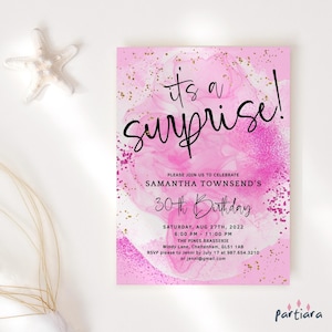 Pretty in Pink Surprise Party Invitation Template, Teen Girls or Ladies Invite Printable, Shades of Hot and Pastel Pink, Editable P523