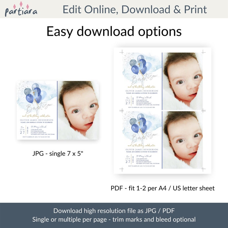 Baptism and First Birthday Invitation, Baby Boys Baptism Invite