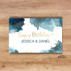 Printable Placemats Template, Birthday Placemat, Teal Blue Gold Dinner Party Table Decor, Men or Ladies, Editable Digital Download P231