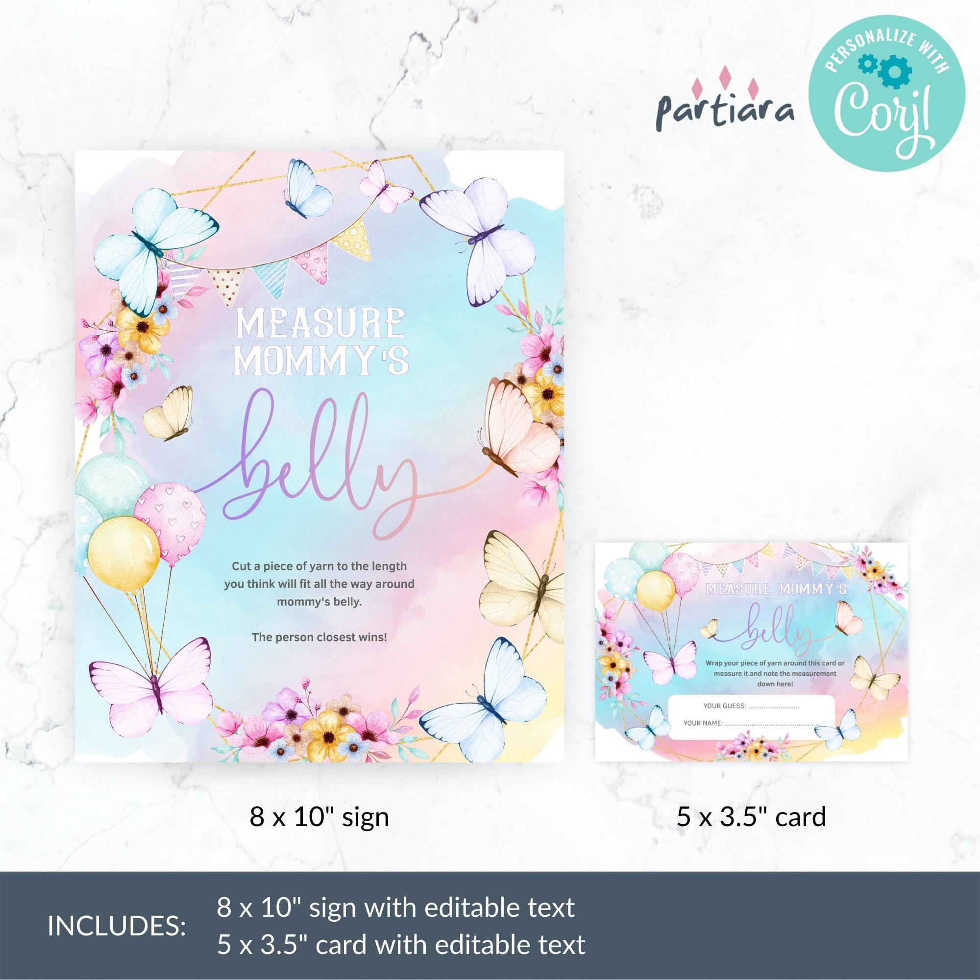 Butterfly Measure Mommys Belly Game Printable Rainbow Girl - Etsy