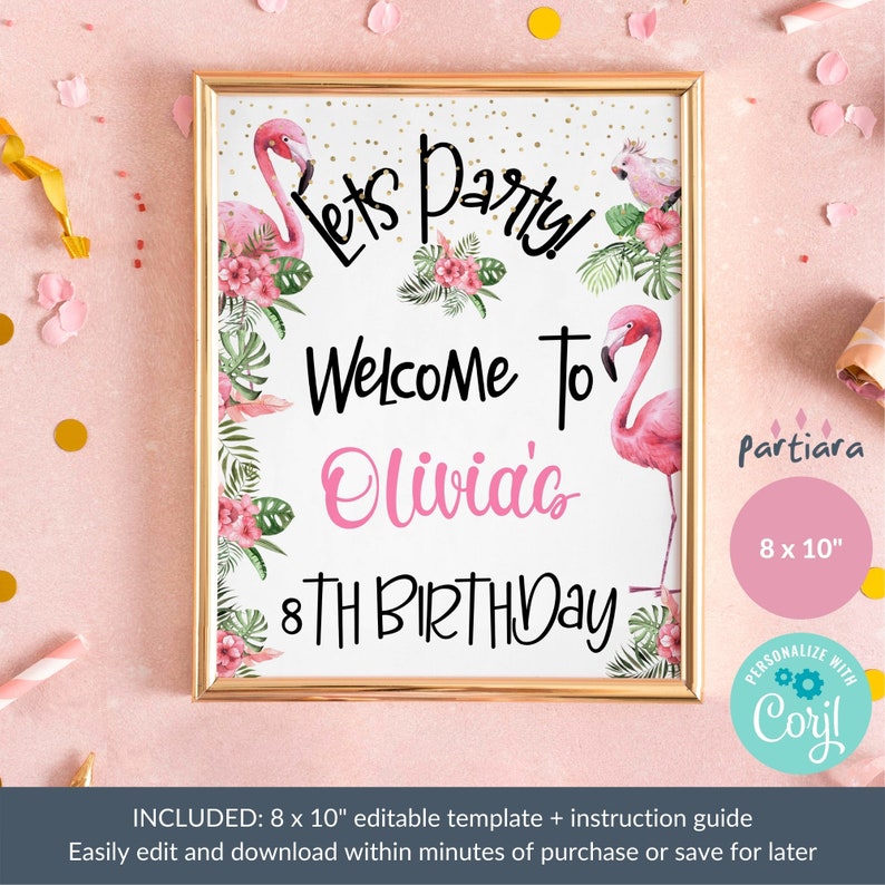 Flamingo Birthday Sign Welcome Party Table Poster Decoration Teens Girls Ladies Bridal Shower Tropical Floral Decor Printable Editable P174 image 5