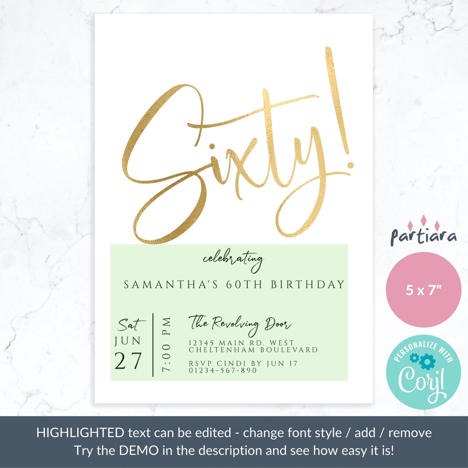 60th Birthday Invitation Printable Gold All White Party Decor - Etsy UK
