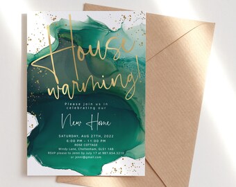 Digital Housewarming Invitation Template: Elegant First New Home Party Emerald Green P257