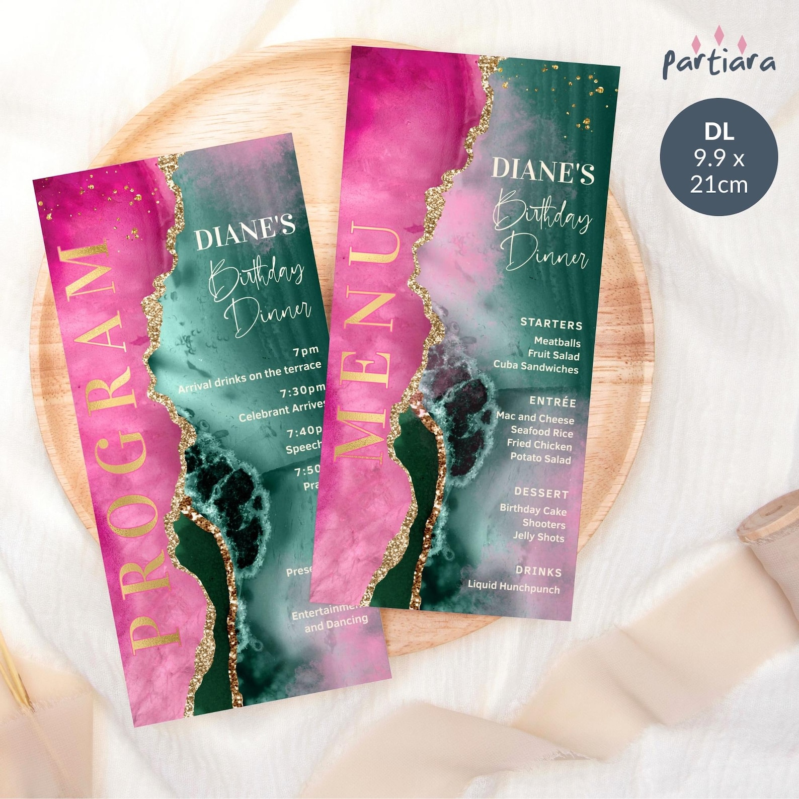 Rustic Birthday Program Templates Ladies Birthday Program Template, Fuchsia Pink Menu Card Printable ...