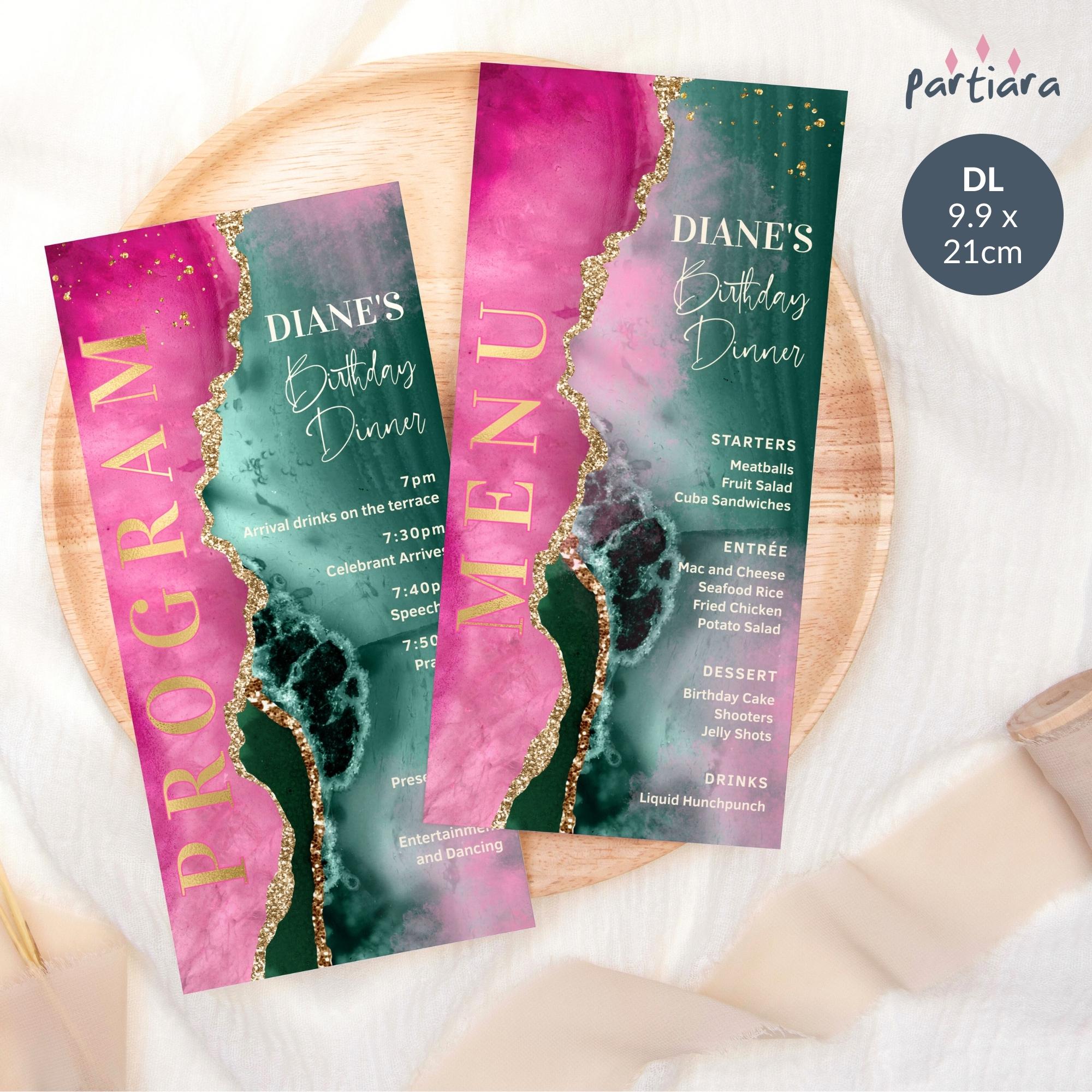Ladies Birthday Program Template, Fuchsia Pink Menu Card Printable ...