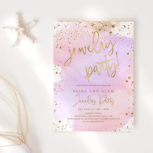 Jewelry Party Invite Digital Download Ladies Shopping Invitation Printable Pastel Pink Lilac Gold Ombre Decor Editable Digital Download P806