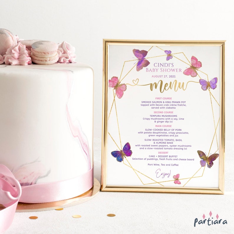Baby Butterfly Menu Card Girl Baby Shower Buffet Table Menus Etsy